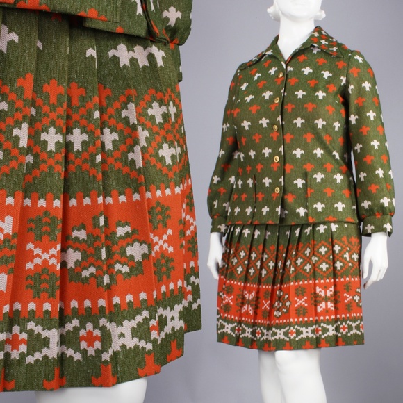 XXL Vintage 60s Plus Size Mini Skirt & Shirt Set - Picture 1 of 8